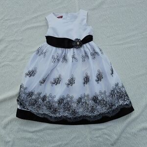 Princess FaithFloral Embroidered Dress Girls Size 3T black and white
